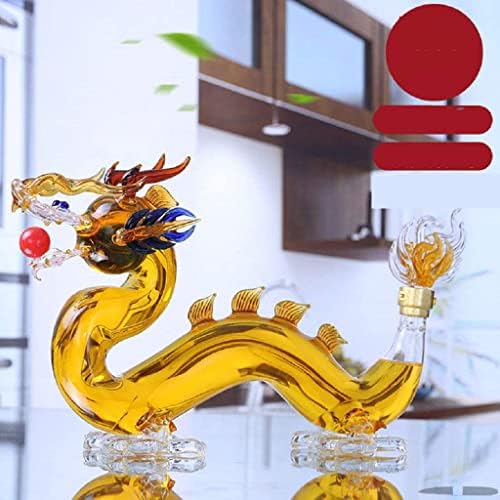 WJFMZS 1000ml Whisky Decanter Conjunto, Decanter em forma de dragão do zodíaco China para homens, vidro de alto borossilicato sem chumbo, para gim, licor, uísque, bourbon, vodka ou vinho