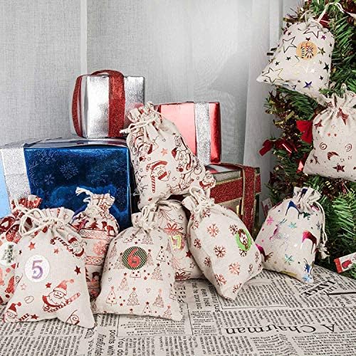 Joyfisco 24 pacote sacos de presente de estopa de Natal Treates de Natal Bolsas de doces Bolsas de bote de tração