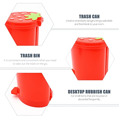 Lixo de morango de hemotão pode mini lixo de mesa com tampa de lixo kawaii lixo lixo pequeno lixo lixo de plástico fofo lata de lata