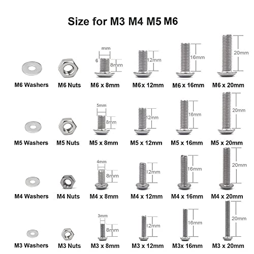M3/M4/M5/M6 304 Aço inoxidável Cabeça do kit de porca de parafuso hexágono ， parafusos de parafusos Artisam Kit de sortimento das lavadoras com chaves de allen, 520pcs para parafusos de botão hexadecipal