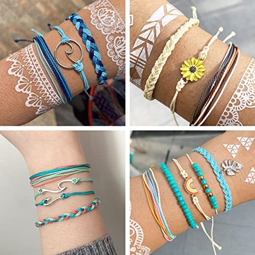 Escolha de todas as pulseiras de cordas para mulheres Bracelets trançados à prova d'água Boho Pacote de pulseiras para meninas Bracelet