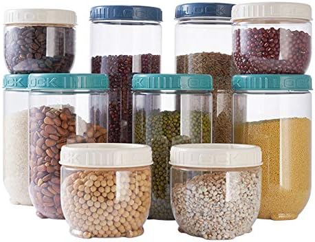 Vasos de armazenamento selado de plástico transparentes, recipientes de cereais de cozinha apertados de ar, caixa de armazenamento de