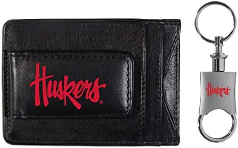 Siskiyou Sports NCAA Nebraska Cornhuskers Unissex Leather Cash & Card Totholder & Chain Chain, preto, um tamanho