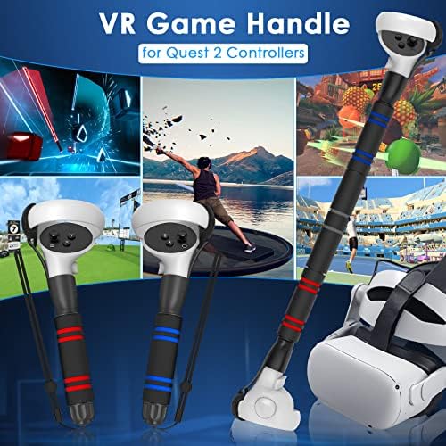 Acessórios de alça de jogo VR de iogues compatíveis com os controladores Oculus Quest 2, Dual Handles Extension Grips Compatível com Meta Quest 2 Acessórios Beat Saber