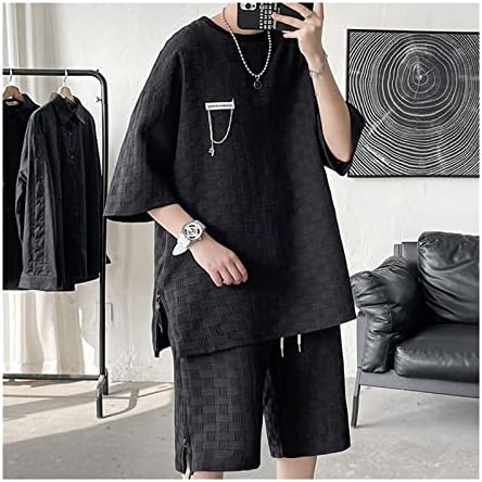 N/A plus size 5xl-M Summer Weave Pattern Casual Men's Sets Lear