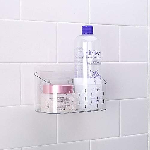 Prateleira de chuveiro uxzdx, banheiro transparente plástico sem perfuração prateleiras de armazenamento de parede de parede com forte copo de sucção