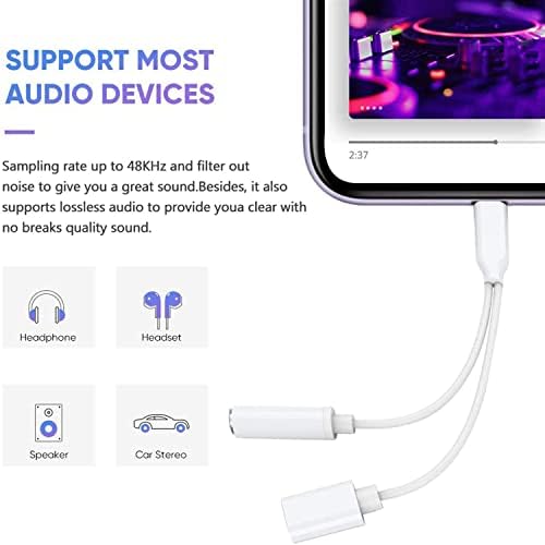Adaptador de fone de ouvido para iPhone [Apple MFI Certified], 2 em 1 Lightning a 3,5mm Aux Audio Dongle Charger Splitter