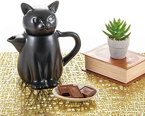 SAN3891 Pote de tabela engraçado, bule de chá, aprox. 16,2 fl oz, gato preto