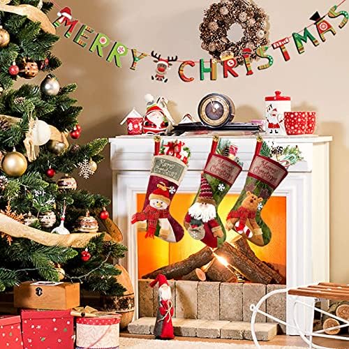 Dokeawo Christmas Stocking 3D Classic Grandes meias e bandeira de feliz natal 18 polegadas Classic natal meias 3 pacote