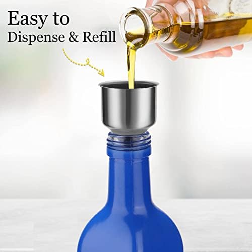 Distribuidor de azeite de oliva Dimbrah, garrafa de dispensador de óleo da fazenda para cozinha, garrafa azul de azeite com 2 vazamentos