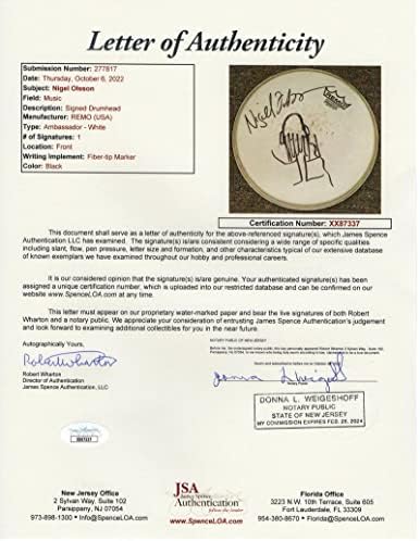 Nigel Olsson assinou o Autograph 10 Stage usou Drumhead com o Sketch de Arte Original - James Spence Letra de Autenticidade