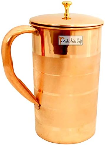 Prisha India Craft Copper Jug 1650 ml com 2 vidro 300 ml, design de luxo