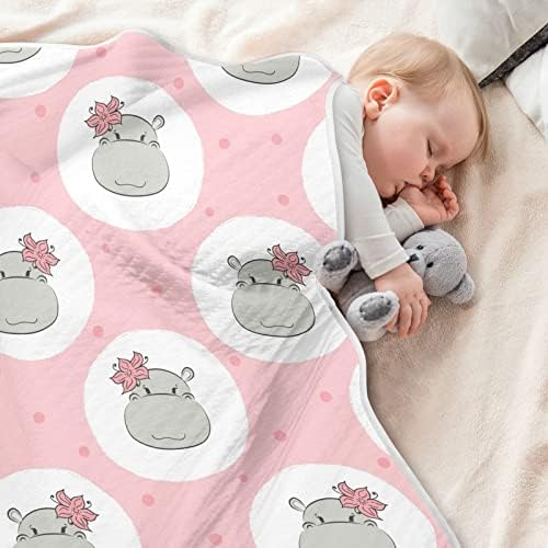Clante de arremesso de algodão hipopótamo fofo para bebês, recebendo cobertor, cobertor leve e macio para berço, carrinho, cobertores de berçário, bolinhas, 30x40 in, rosa