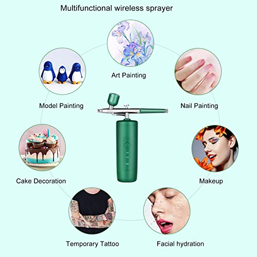 Airbrush, verde handheld nano oxigênio pulverizador para hidratação facial e remoção de embotamento, pulverizador de nano oxigênio