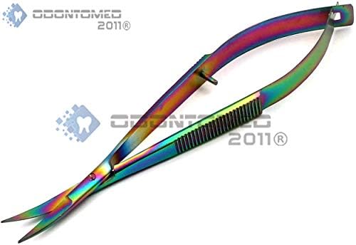ODONTOMED2011 Curvado arco -íris colorido de titânio com ponta ez bordados tesoura de tesoura ODM