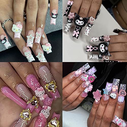70 PCs Hello Kitty pregos Charms de resina fofa Design de unhas Kawaii unhas Charms para acrílico Nails 3d unhas jóias unhas suprimentos de arte desenho animado rrons decorações