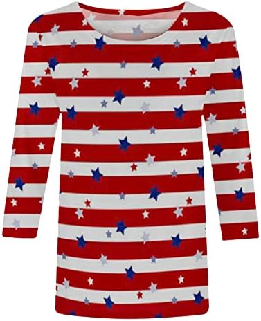 Teen Girl 3/4 Manga Tops USA Flag Star Graphic Tops Shirts Crewneck Brunch Fall Summer Tops 2023 Roupas HM