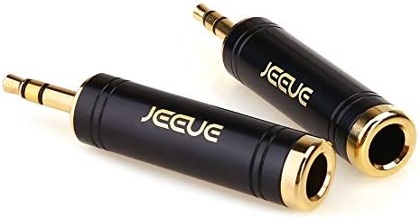 Jeeue 2pcs 1/4 a 3,5 mm Adaptador de fones de ouvido para cabo de conector de áudio, atualize TRs masculino de 3,5 mm para 6,35