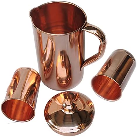 Acessórios para bebidas de arremessador de cobre puro jarro de cobre e copo com jarro de água de cobre e vidro com tampa