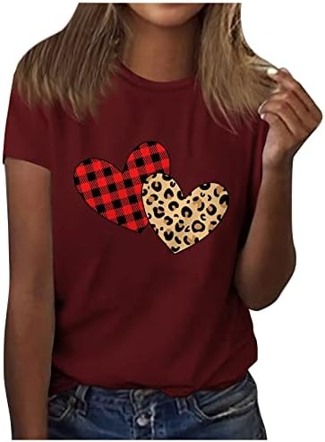 Mulheres Camisa dos namorados Love Heat Gráfico Crew Neck Camiseta de manga curta Tops de presente do Dia dos Namorados