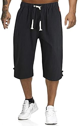 Ticcoy Mens 3/4 shorts de corredor Capri Pants abaixo do treino de treino de joelho algodão e linho cintura elástica