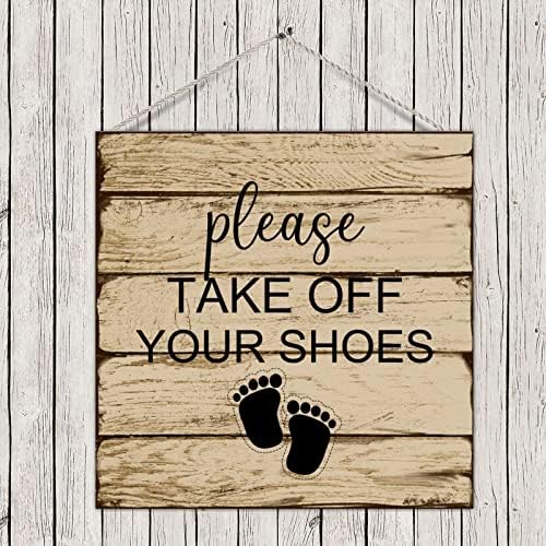 Placa de placa de madeira da fazenda rural, tire seus sapatos de tábua de madeira pendurada sinal de família sinal de família