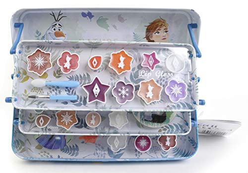 Disney Frozen Triple Cayer Beauty Tin - Maquiagem Conjunto para crianças - Moda Collection Collection Tin com maquiagem para
