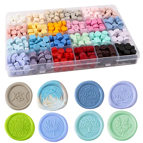 624pcs vedação de esferas de cera 24 Coloras de macaron Setos de vedação de cera Conjunto, vedação de cera para a vedação do envelope de carimbo de selo de cera, convite de casamento, pacote de vinhos