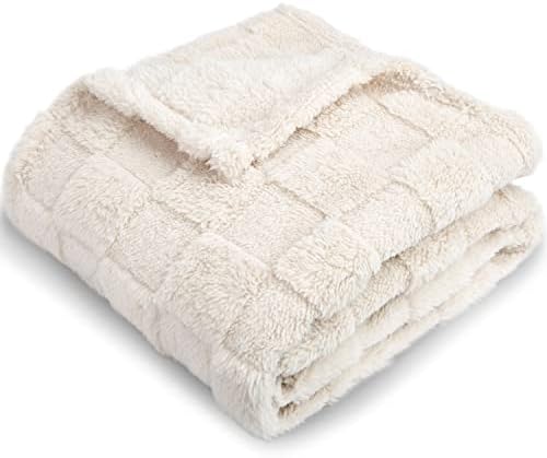 Homritar 3D Gingham Fleece Baby Blanket Cream e lã Fluffy Fuzzy Baby Blanket Coral Pink para crianças 30 x 40 polegadas