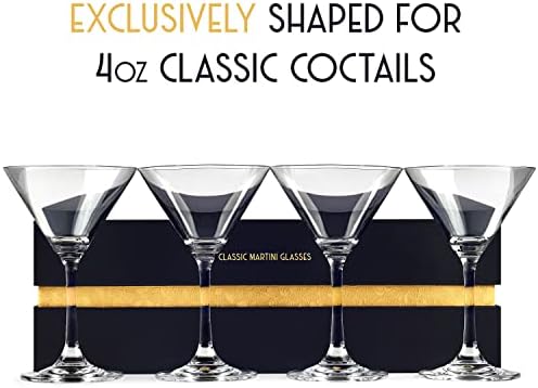 Pequenos 5 onças de cristal martini, Manhattan, coquetéis cosmopolitas para bebidas clássicas de 4 oz | Conjunto de 4 | Vintage