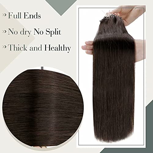 【Deal】 Extensões de cabelo de micro anel marrons de 24 polegadas de 24 polegadas Laavoo Microlinks Extensões de cabelo Extensões de cabelo marrom escuro Real