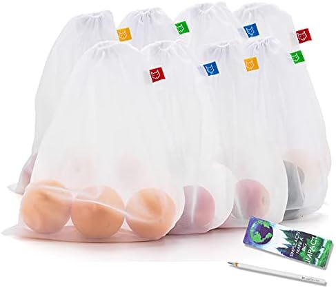 Utilifox reutilizável sacos de produção, sacos de malha ecológicos para vegetais de frutas, conjunto de 8, grande, 12x14 pol,