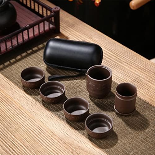Houkai 4pcs Copos de chá de argila roxa 1 Filtro de chá e filtro de chá em uma bolsa portátil Cultura de chá chinesa Kungfu