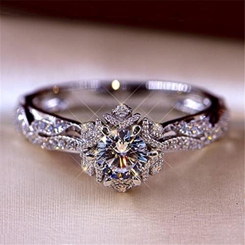 Luxo feminino vintage redondo branco zirconia cúbica prata promessa de noivado anel de casamento para mulheres meninas