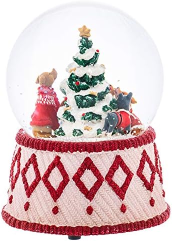 Christmas por Roman Inc., coleção Glitterdome 100mm, cães musicais de 6 h em torno da árvore de Natal, lanterna, globo de neve, decoração