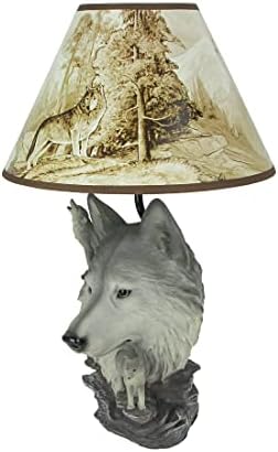 Lâmpada de mesa de busto de lobo cinza zeckos com tonalidade de impressão da natureza
