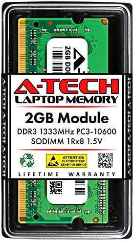 A-Tech 2 GB RAM Substituição para Kingston KVR1333D3S8S9/2G | DDR3 1333MHz PC3-10600 1RX8 1,5V SODIMM 204 PIN MEMÓRIO DE MEMÓRIA