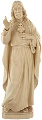 Ferrari & Arrighetti Classic Sagrado Coração de Jesus estatueta, madeira de aparência natural, 20 cm / 7 ¾ em série - Demetz