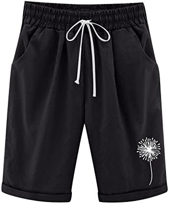 Shorts bermudas de impressão gráfica de dente -de -de -de -leão, shorts femininos casuais shorts de linho confortável calça curta de cintura elástica shorts de cordão