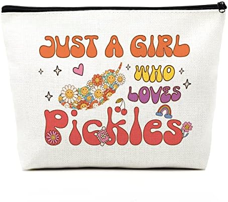 Jrhung Funny Pickle Gifts Pickle Lovers Makeup Bag Hippie Gifts Viagem Bolsa de higiene pessoal Retro Rainbow para mulheres meninas adolescentes Mã