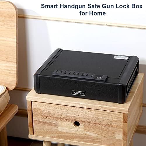 Vaiyer Gun Safe for Pistols, pistola biométrica de armas de fogo segura para acesso rápido com bloqueio de impressão digital e teclado, pistola inteligente Caixa de trava de pistola segura para casa, escritório
