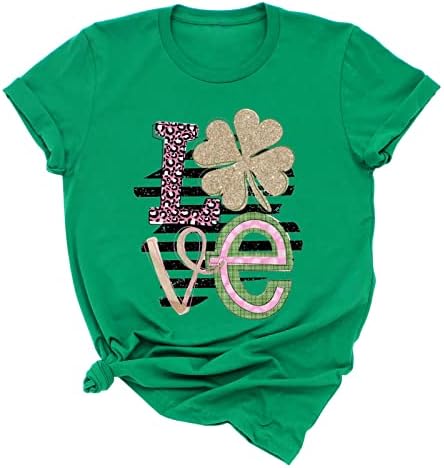 T-shirts gráficos de St Patricks para meninas adolescentes de manga curta Clover Shamrock Padrão Tops de verão Casual Carta de impressão Tees