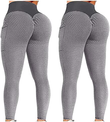 2 Pacote de calças de ioga de cintura alta, calça de ioga de bolso TRUMO DE CONTROLE DE TUMUMA, executando leggings de ioga de elevação