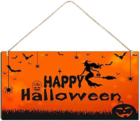 Happy Halloween Farmhouse Home Decor ou placar de parede Decoração de placa de madeira pendurada 12x6 polegadas