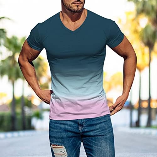 Camisetas masculinas Casual Crewneck Gradiente de corante gráfico Tops de manga curta Bloups masculinos de ajuste relaxado e relaxados respiráveis