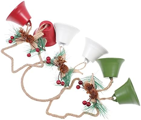Besportble 3pcs metal sinos de natal sinos pendurados ornamentos sinos de estrela de ferro rústico com pinheiro pinheiro