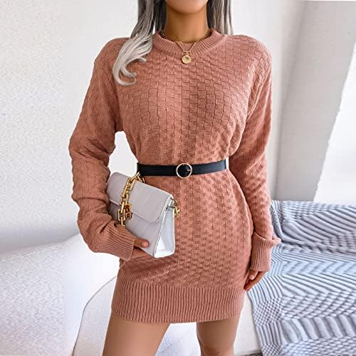 Vestidos de malha femininos de inverno e coloração sólida manta de manga comprida vestido de lã de malha com fundo de malha suéteres vestidos