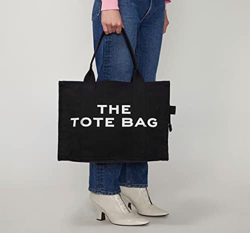 Tosoenphy the Tote Bag - sacola de tela preta para mulheres com zíper e alça de ombro ajustável para trabalho e escola - 12,6 x 5,9 x 10 polegadas