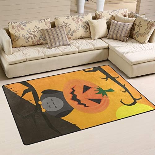 Tapete de área de halloween feliz alaza, noite de halloween lunar abóboras de coruja tapete de piso não deslizamento para o dormitório para jantar de jantar decoração de quarto 31x20 polegadas