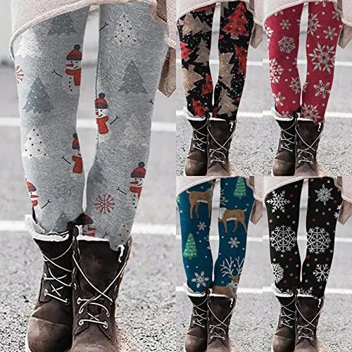 Leggings de Natal para mulheres roupas de boneco de neve feminino feminino impresso na cintura alta cintura calças de ioga de